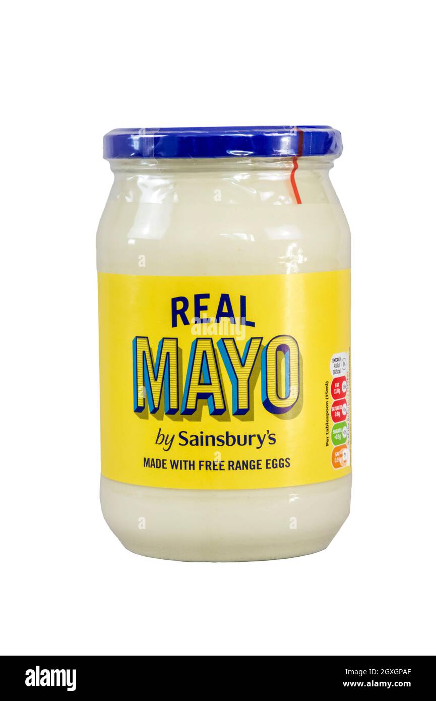 A jar of Real Mayonnaise by Sainsbury's. Made with free range eggs