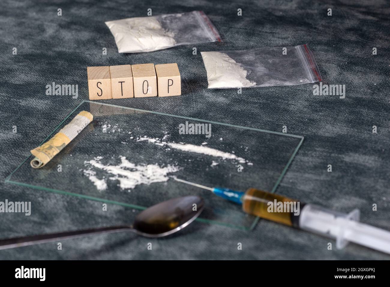 Drugs addiction, white powder line,cocaine,speed or other drugs and