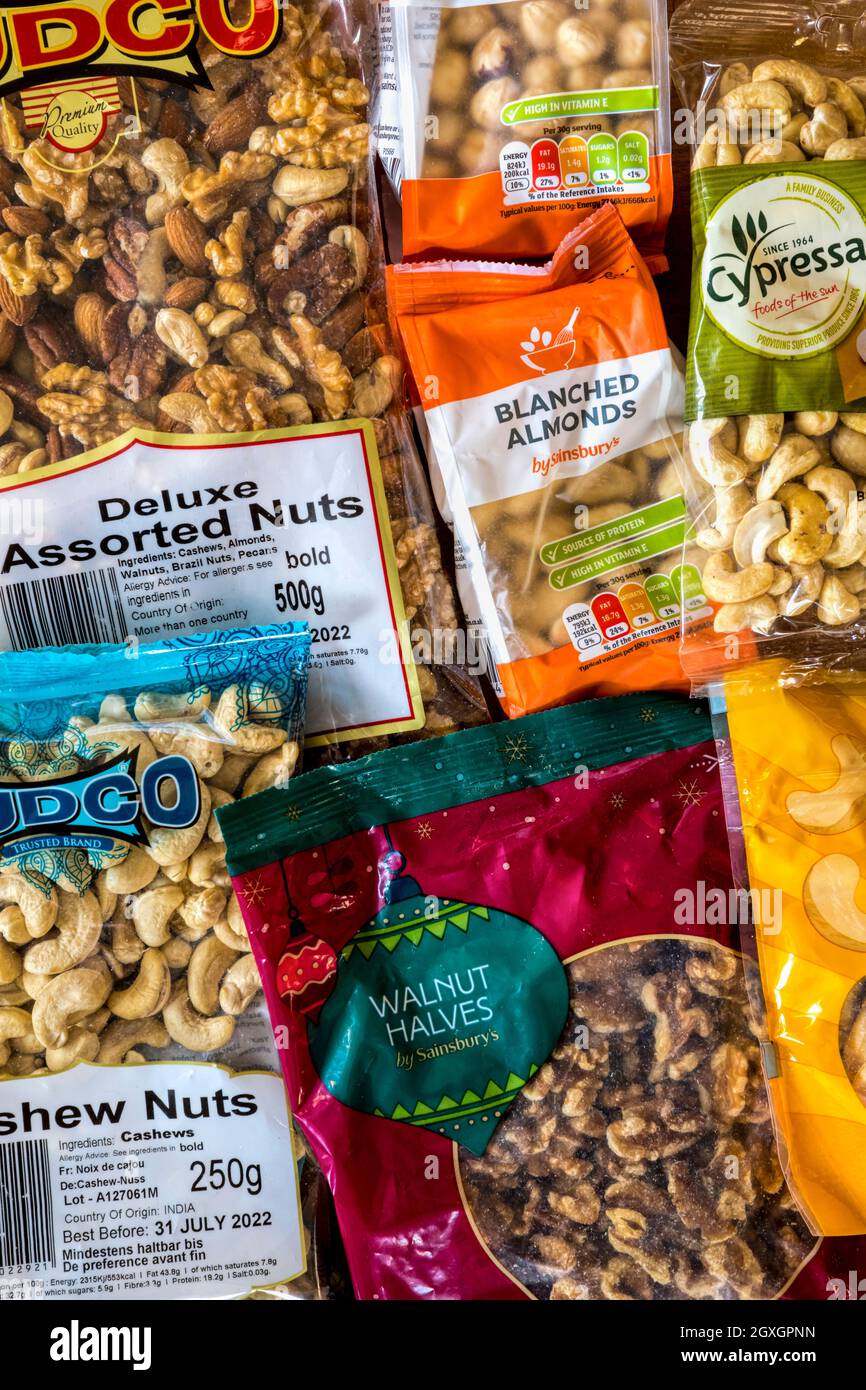 A selection of packaged shelled nuts Stock Photo Alamy
