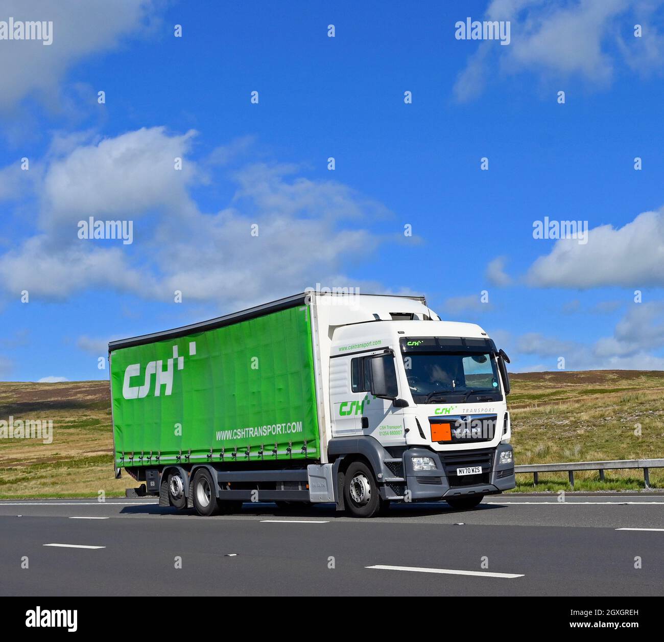 HGV. CHS Transport & Forwarding Limited. M6 Motorway, Southbound. Shap, Cumbria, England, United Kingdom, Europe. Stock Photo