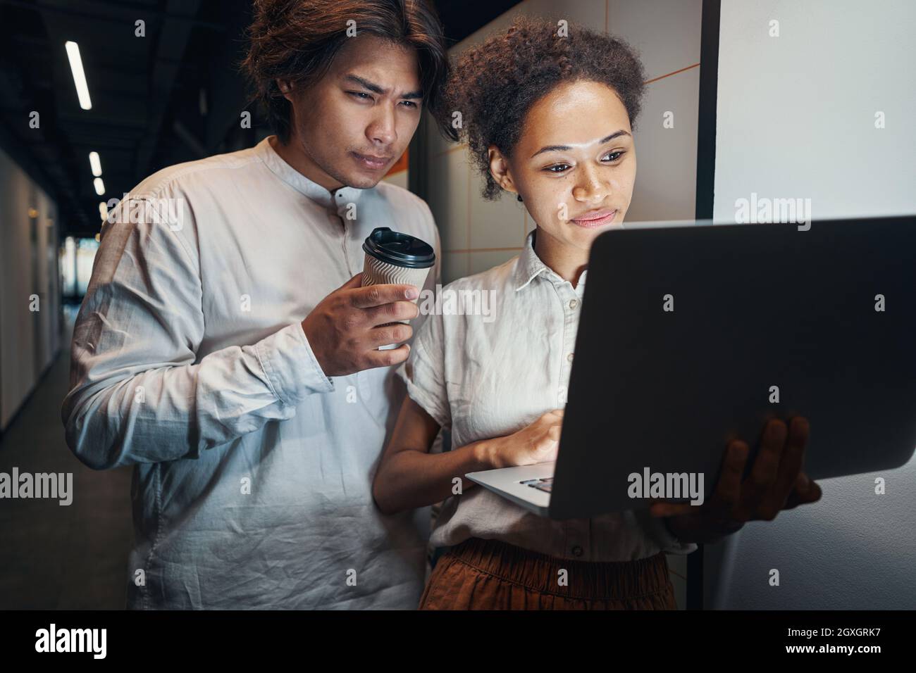 Workers are spending break together on job Stock Photo