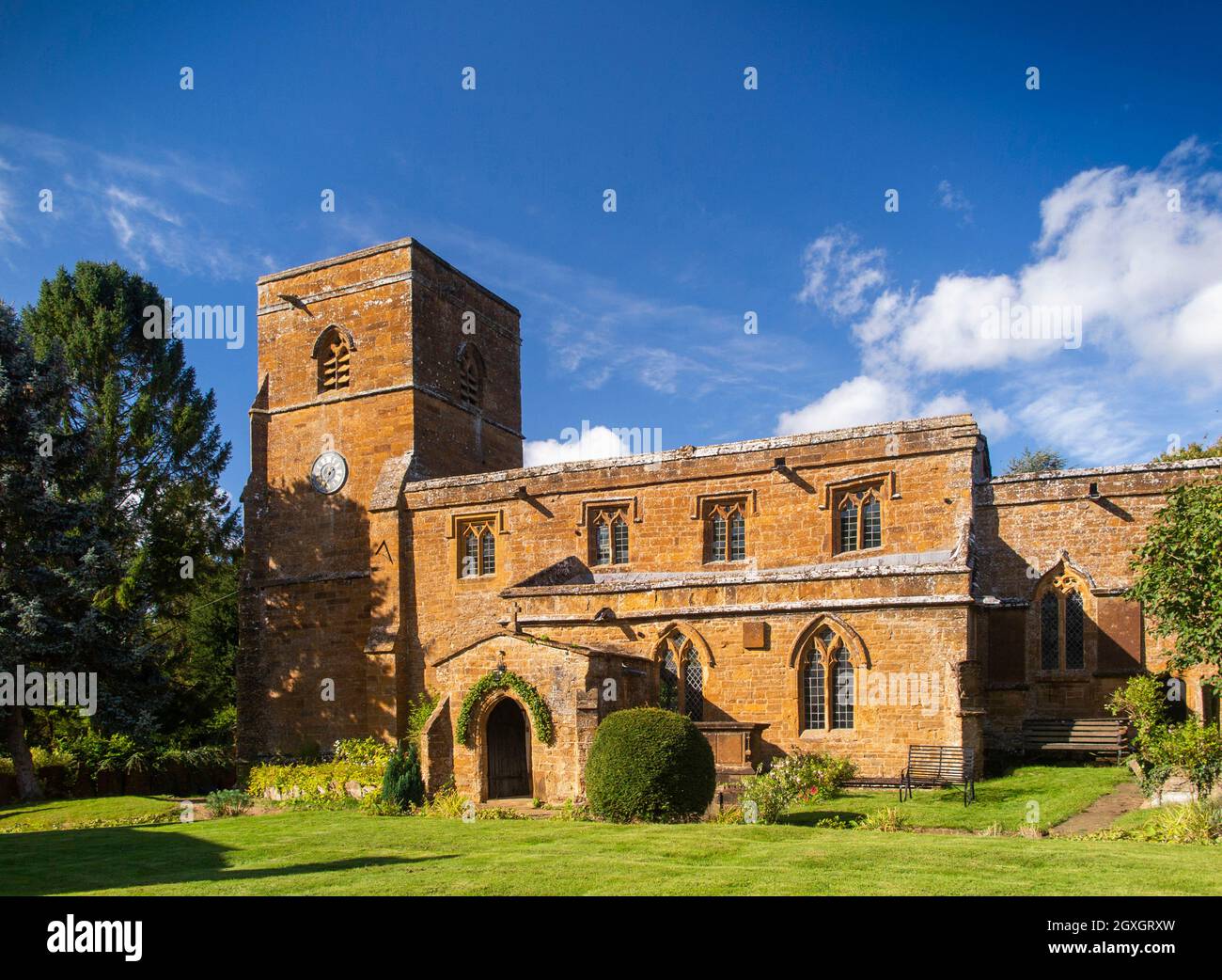 UK, England, Oxfordshire, Banbury, Hornton, Late 1100s Church of St John the Baptist exterior Stock Photo