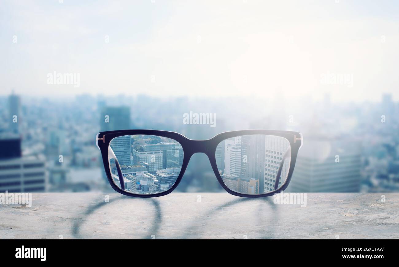 Glasses that adjust correctly eyesight from blurred to sharp Stock Photo