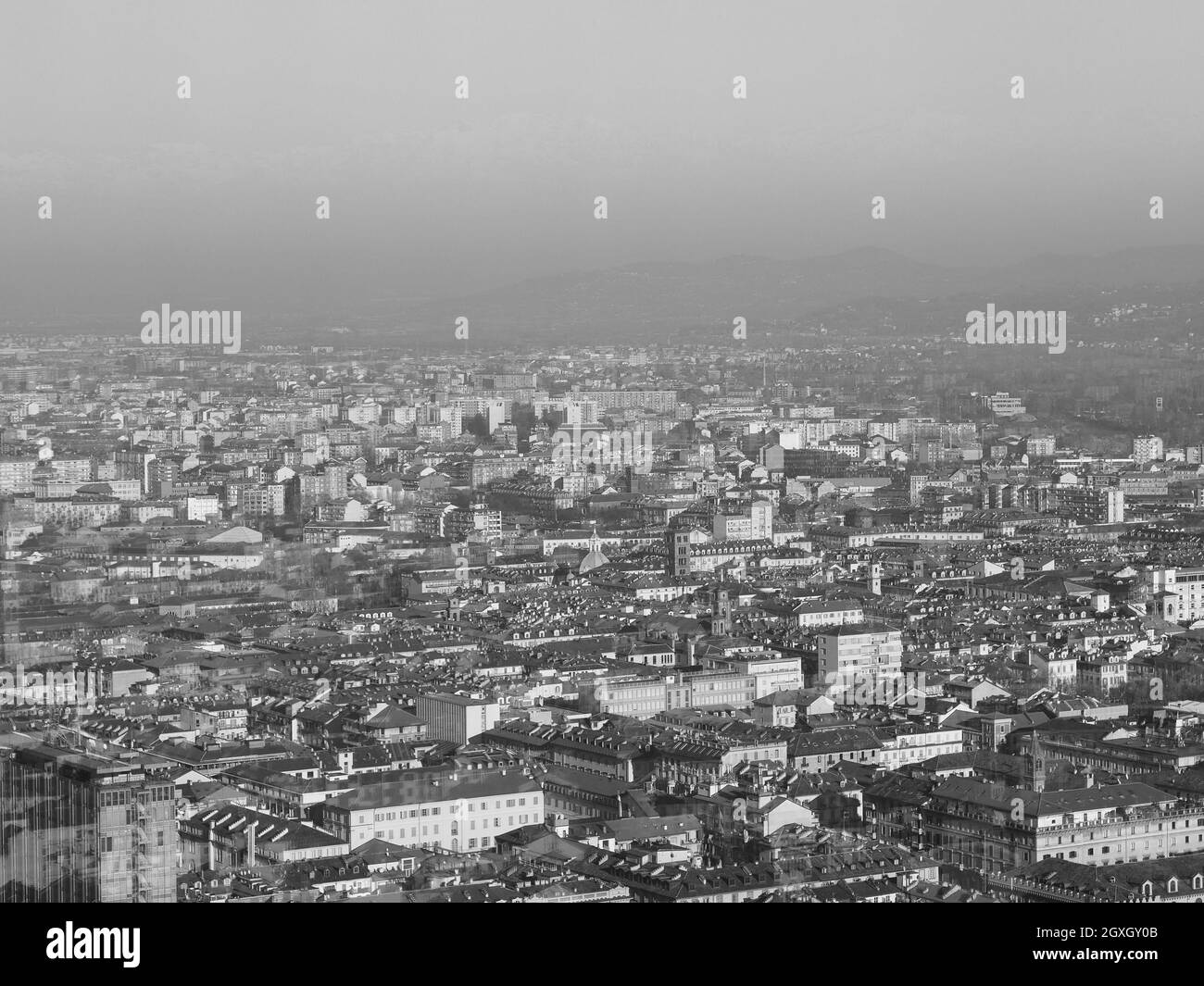 Aerial view of the city of Turin, Italy in black and white Stock Photo ...