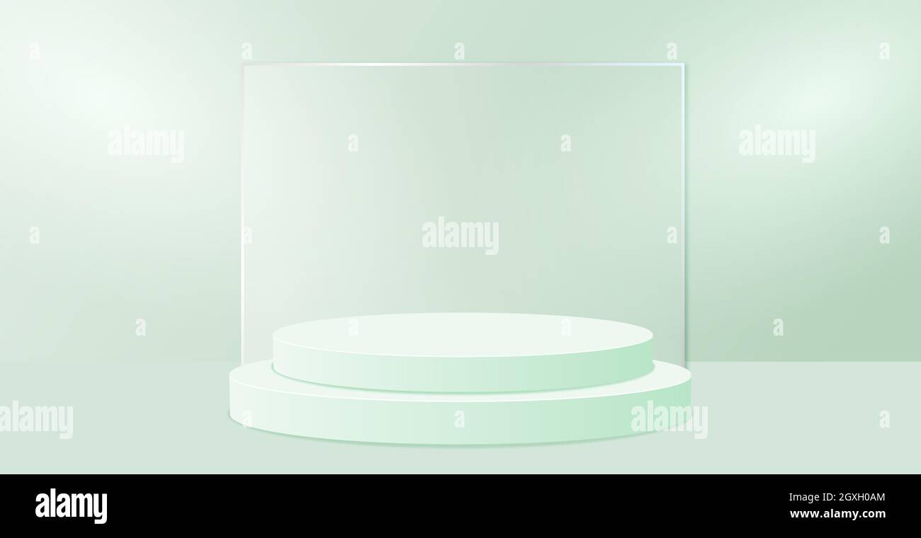 Green background studio, with a round podium - Vector illustration ...