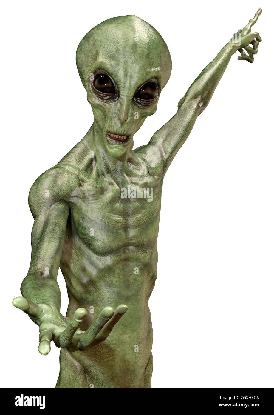 3D rendering of a green alien isolated on white background Stock Photo ...
