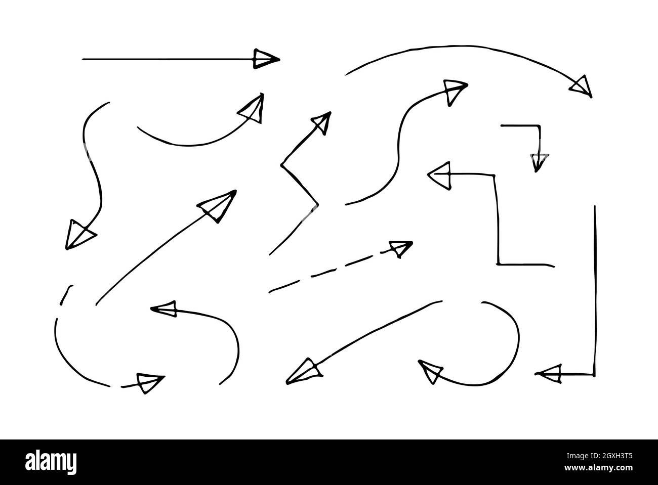 Arrow set. Hand-drawn vector black arrows isolated on white background ...