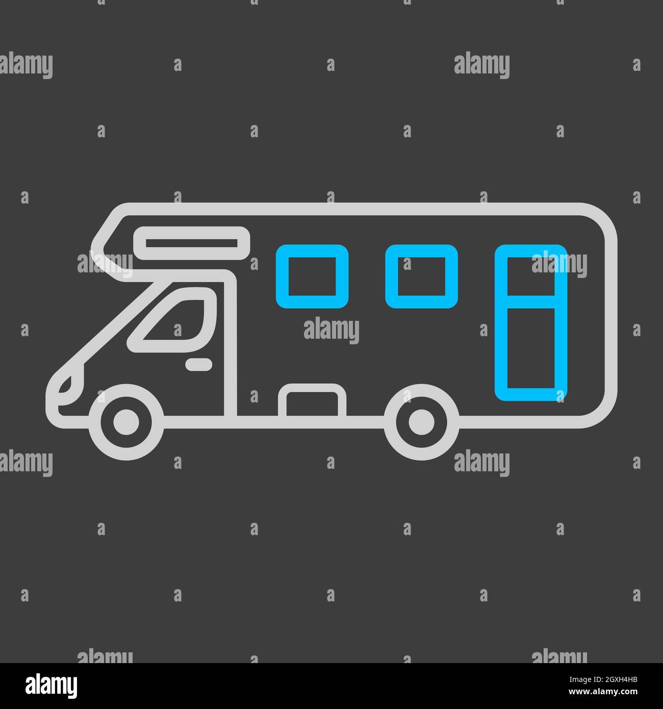 Mobile home Motor home Caravan Trailer Vehicle flat vector icon on dark ...