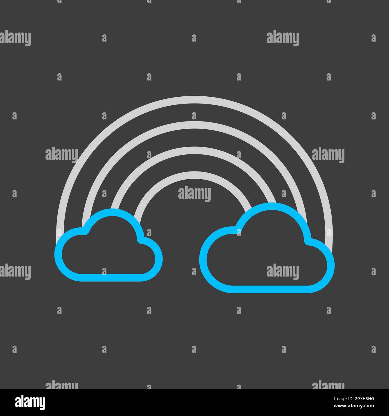 Rainbow and cloud vector icon on dark background. Meteorology sign ...
