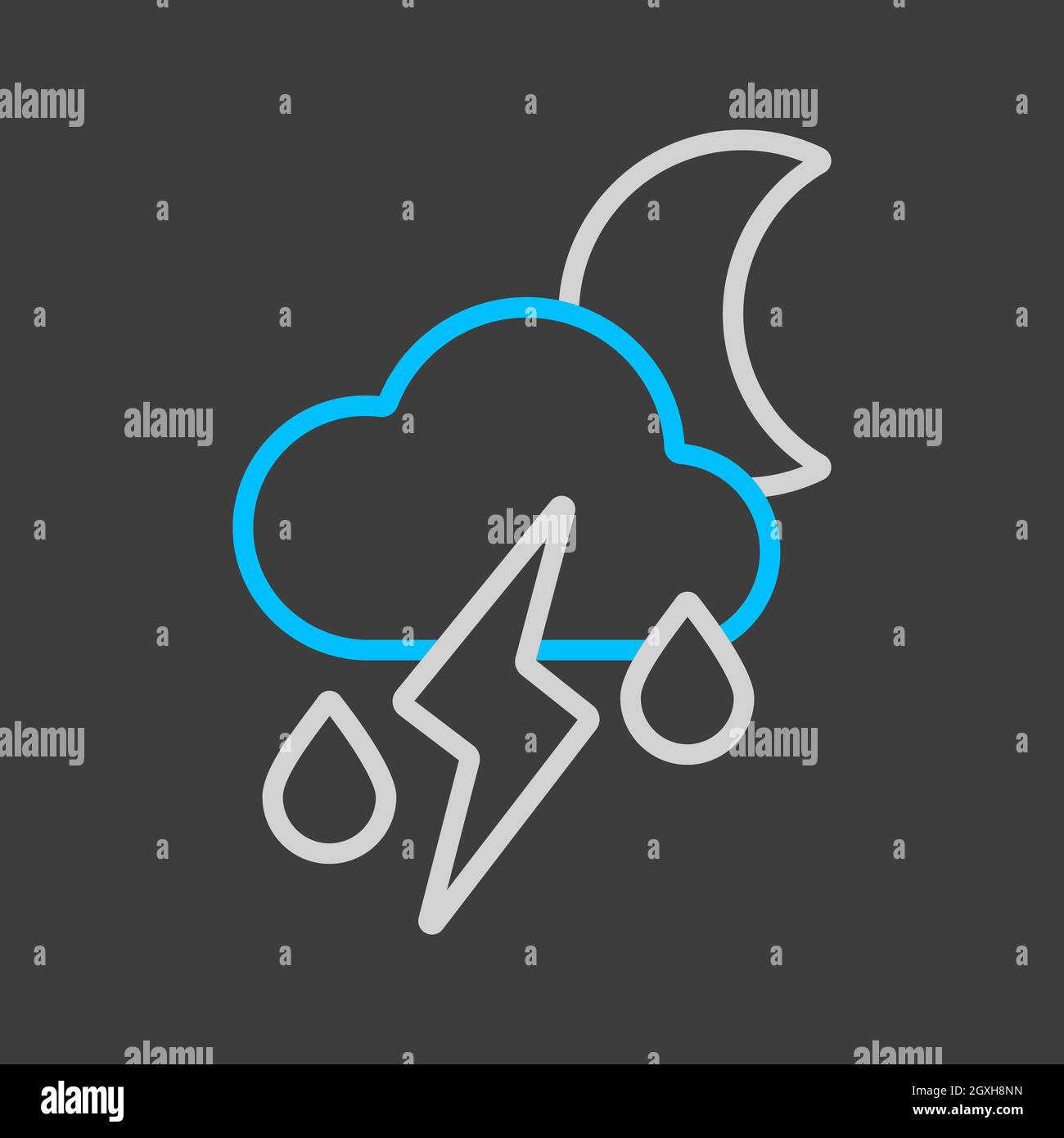 Moon cloud with fall rain and lightning vector icon on dark background ...
