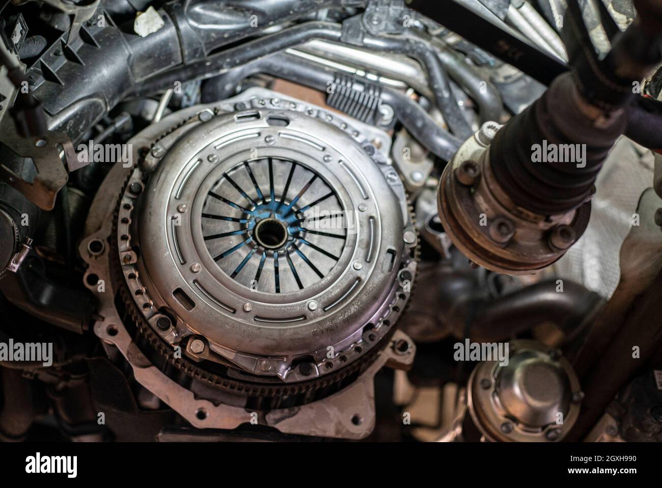 Detail of Car clutch assembly in a car reparation engine