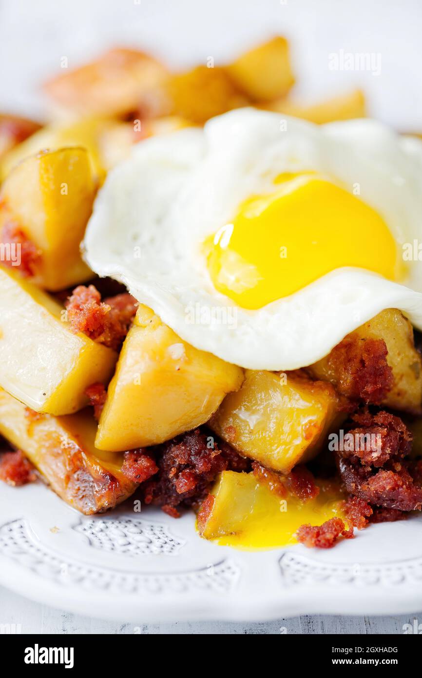 close up of plate of rustic english corned beef hash breakfast Stock ...