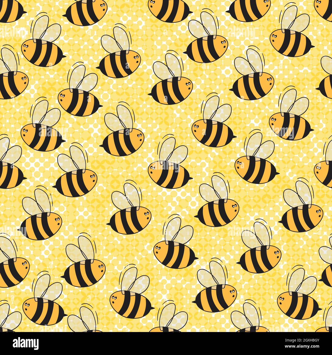 Seamless pattern with bees on white polka dots background. Small wasp ...
