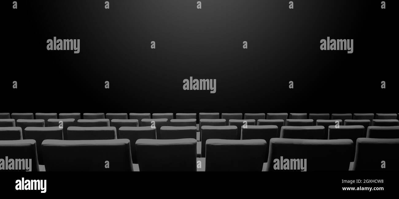 Cinema movie theatre with seats rows and a black copy space background