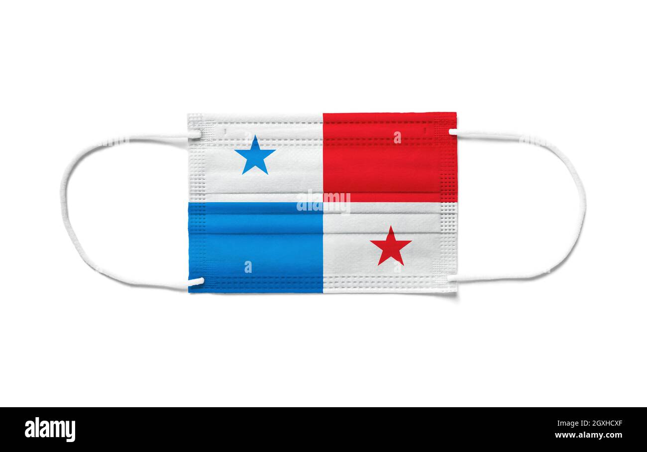 Flag of Panama on a disposable surgical mask. White background isolated Stock Photo Alamy