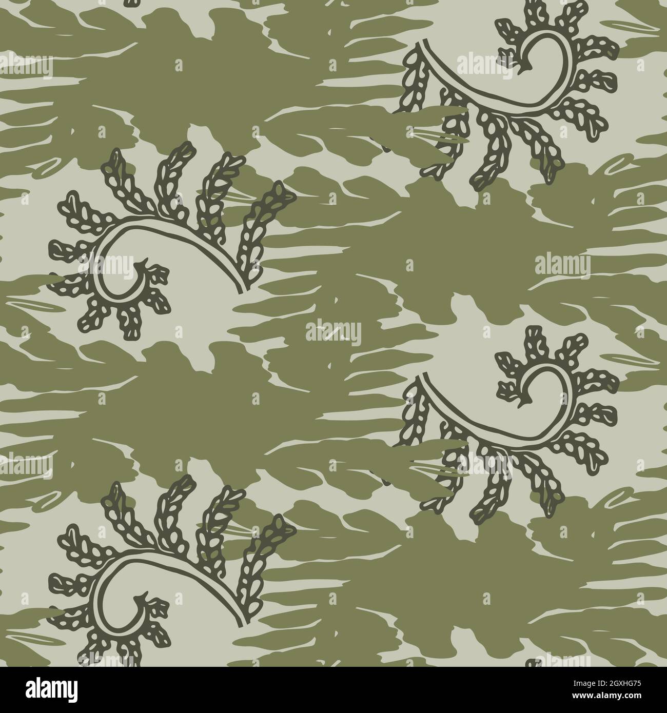 Retro botanical fern frond vector pattern. Seamless vintage ecological foliage for all over print. Hand drawn ornate forest leaf backdrop. Stock Vector