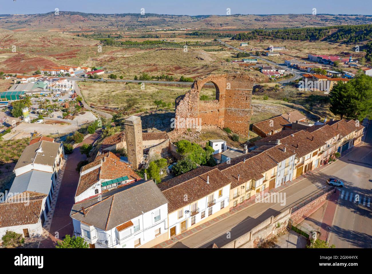 Ruins views of the old aqueduct of Alcaraz, Albacete. Spain Stock Photo