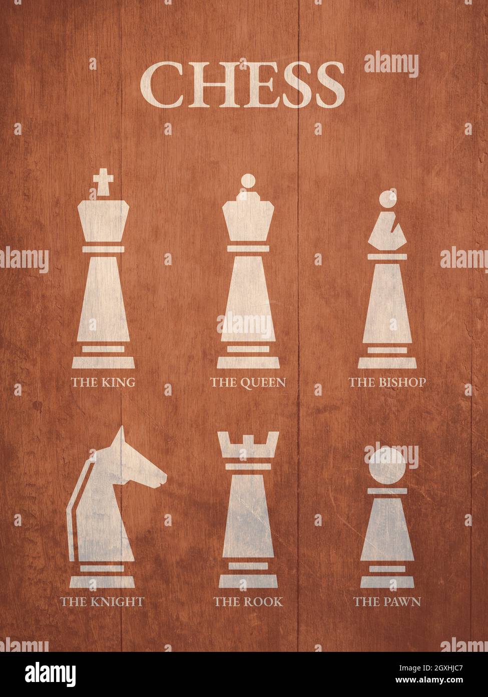 Chess Tournament Poster Design. Red and White outline pieces on black  background with piece name in typography. Old Vintage Style. Illustration  Artwor Stock Photo - Alamy
