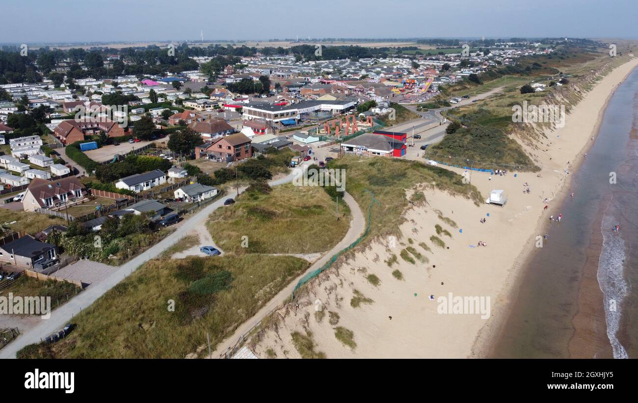 Hemsby seaside village and beach Norfolk England Aerial view Stock Photo