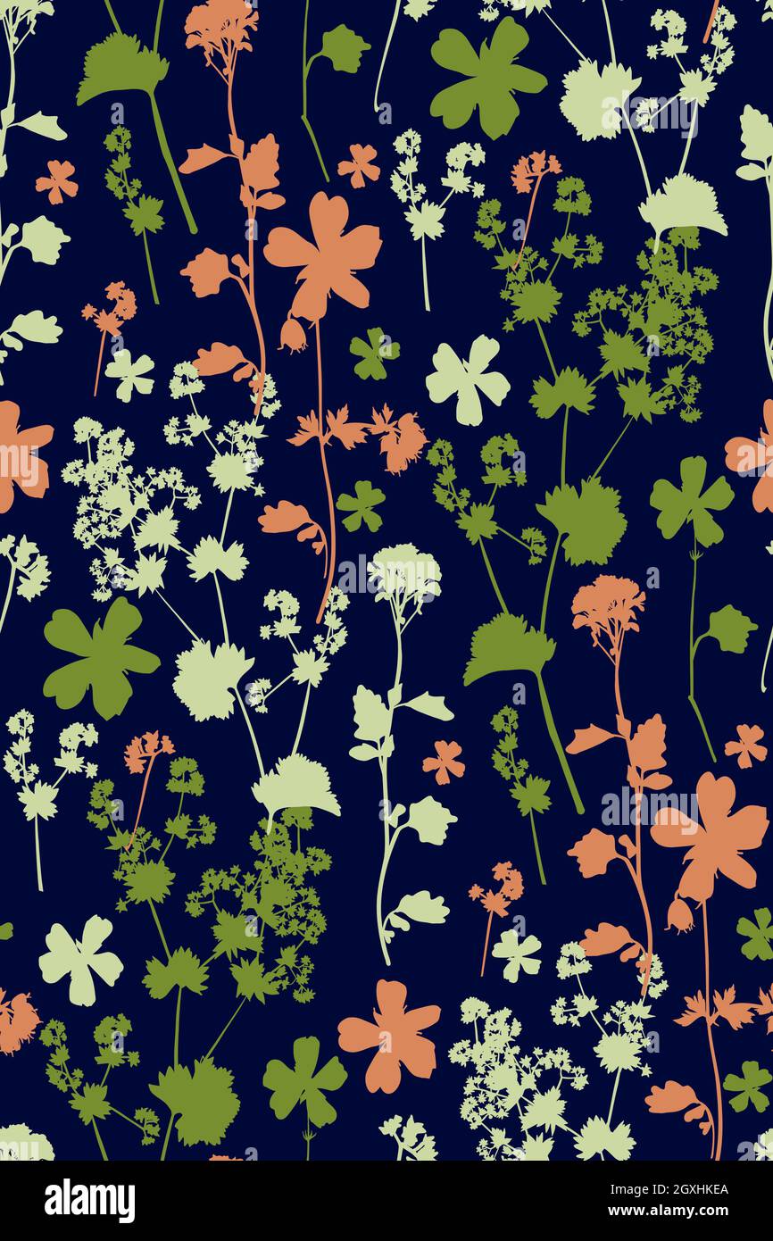 Floral seamless background pattern hand drawn.Different flowers and ...