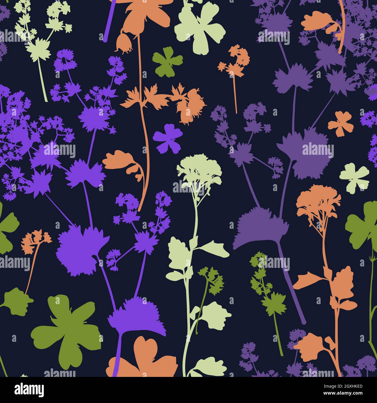 Floral seamless background pattern hand drawn.Different flowers and ...