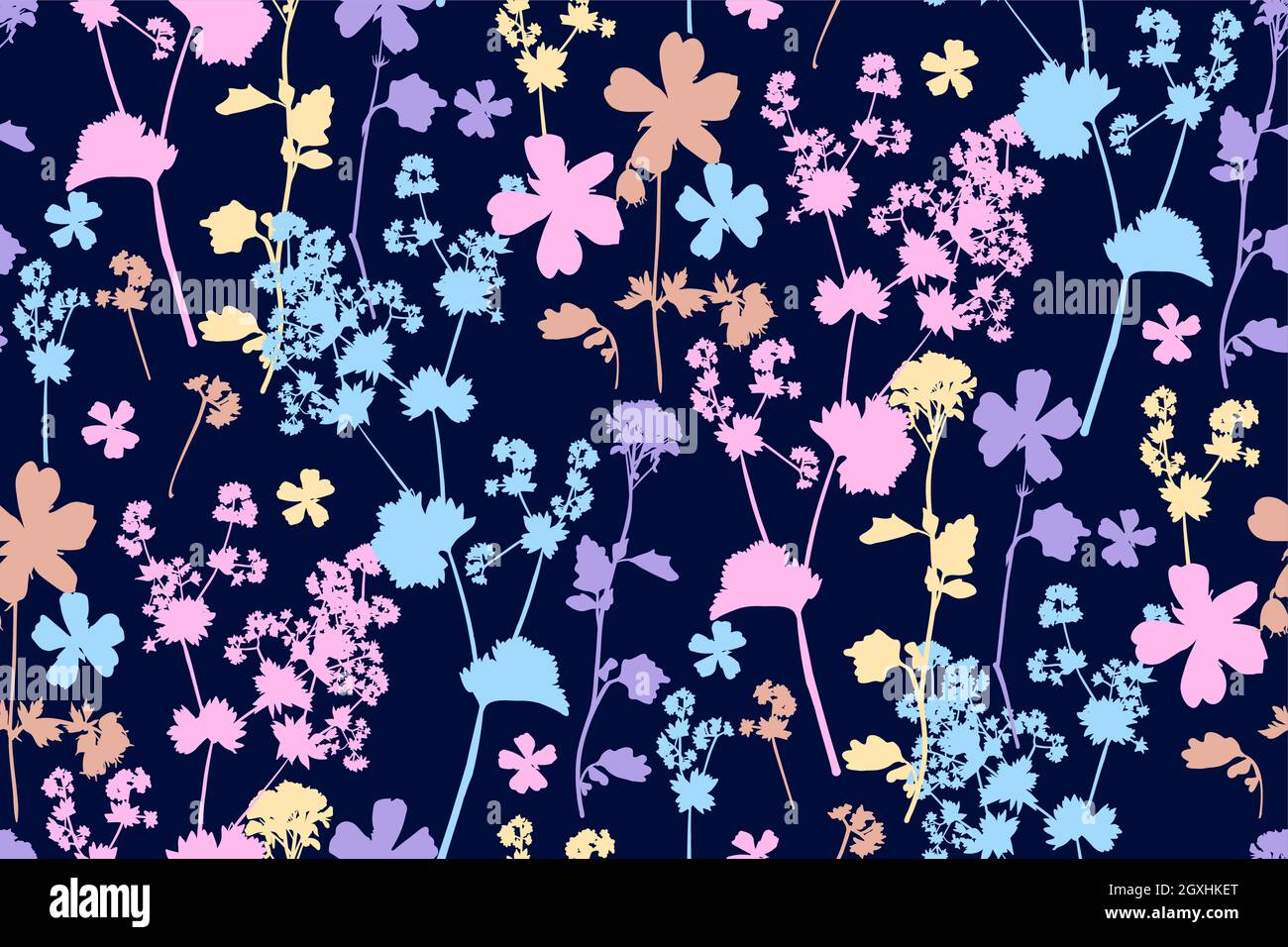 Floral seamless background pattern hand drawn.Different flowers and ...