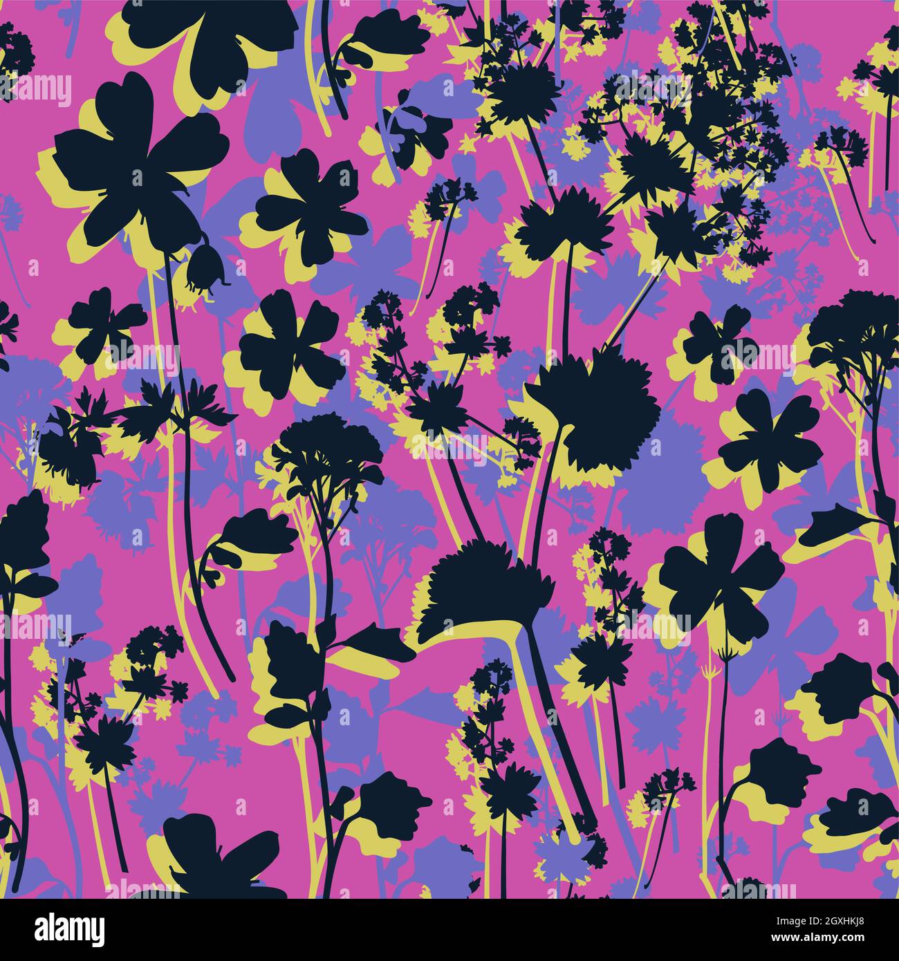 Floral seamless background pattern hand drawn.Different flowers and ...