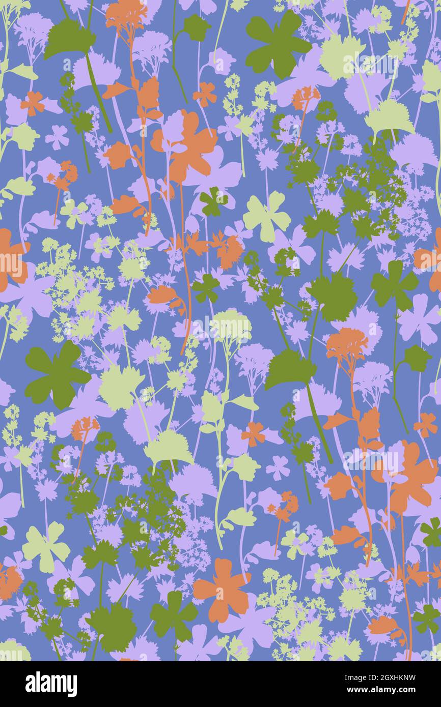 Floral seamless background pattern hand drawn.Different flowers and ...