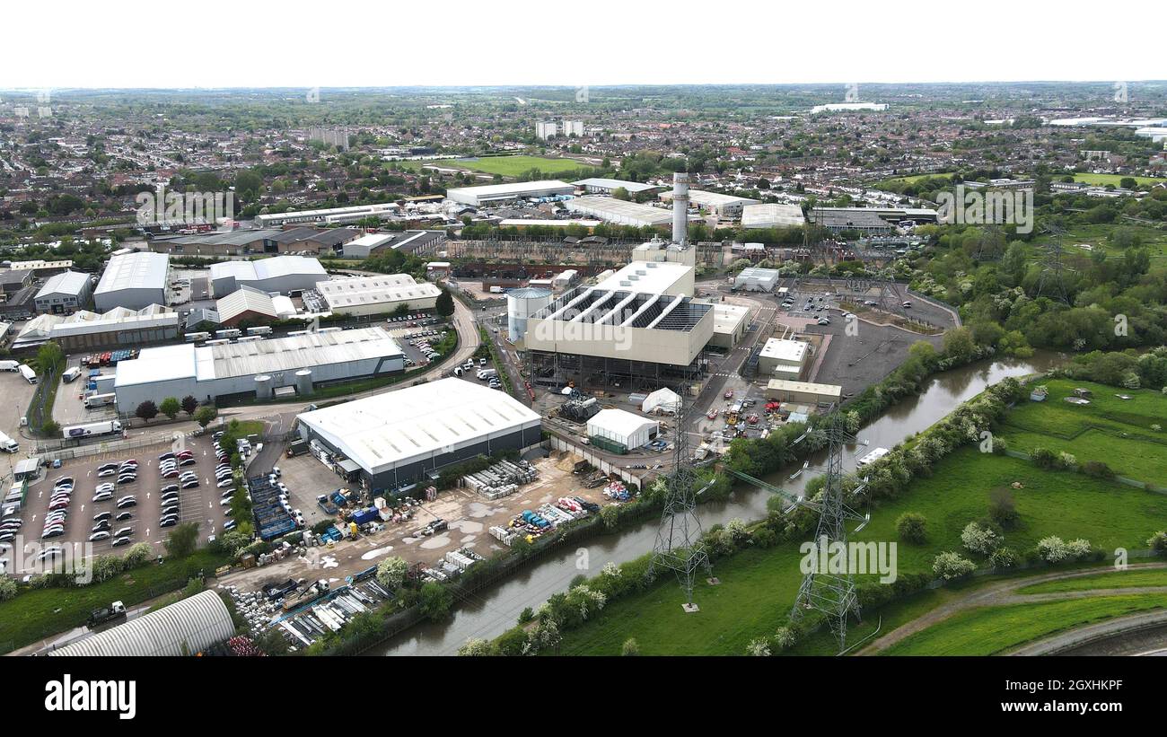 Enfield Power station, Brimsdown, UK Aerial drone view Stock Photo