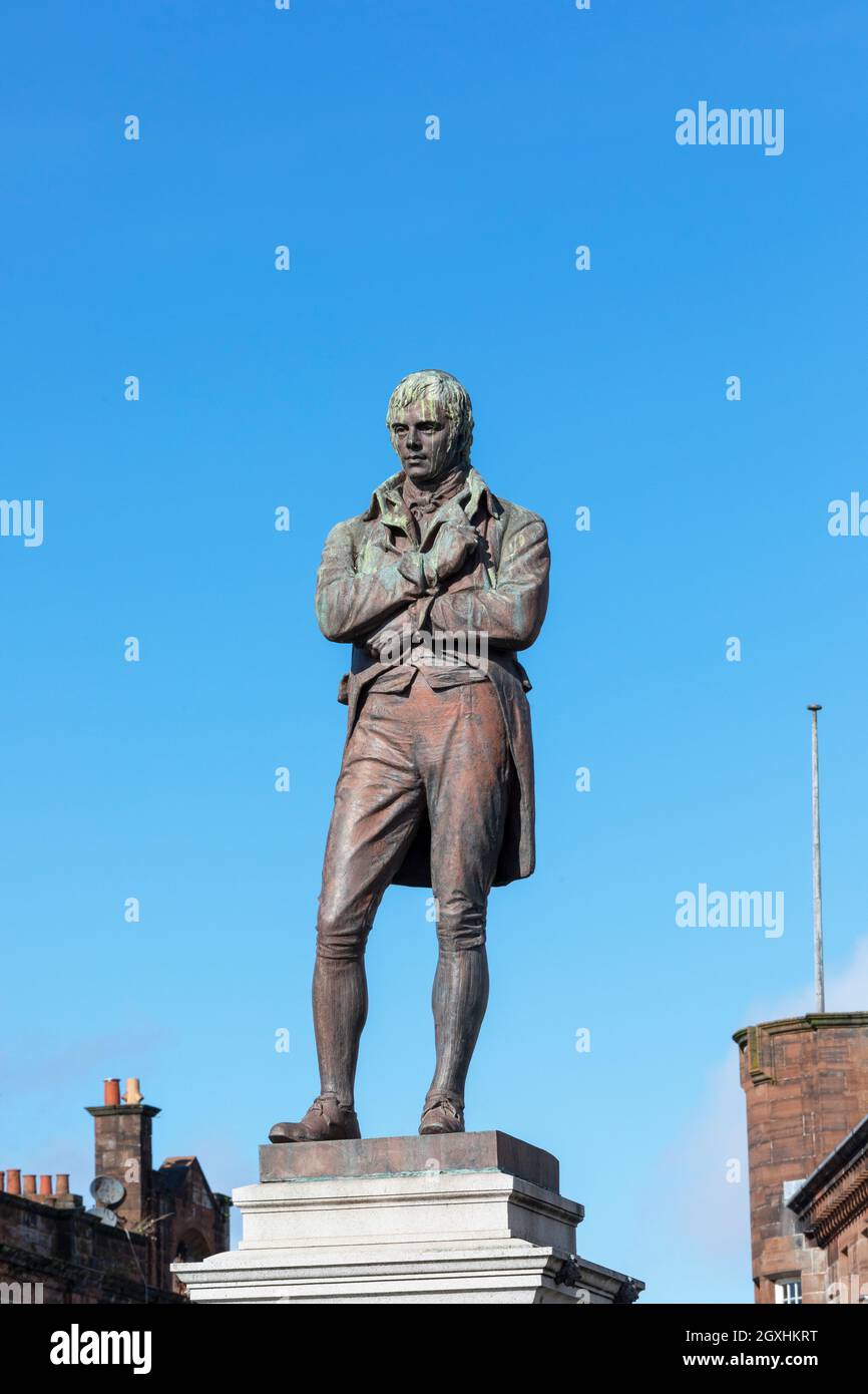 Statue of Robert Burns, Scottish national bard, well known 18th century poet, in Burns Statue Square, Ayr, Scotland, UK Stock Photo