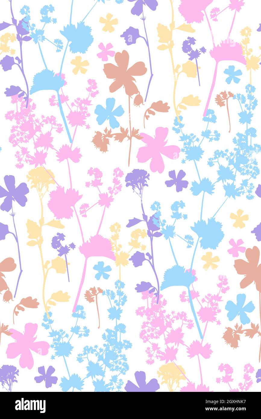 Floral seamless background pattern hand drawn.Different flowers and ...