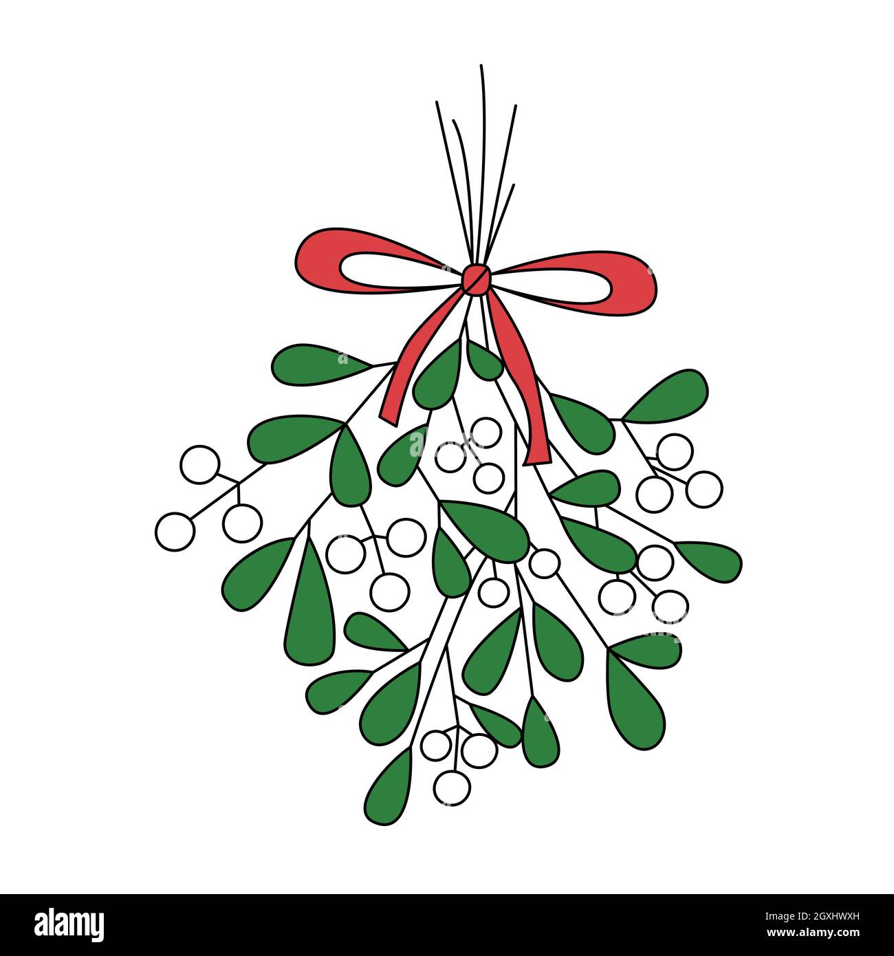 Colorful mistletoe in cartoon style. Decoration element for christmas. Vector illustration isolated on white background Stock Vector