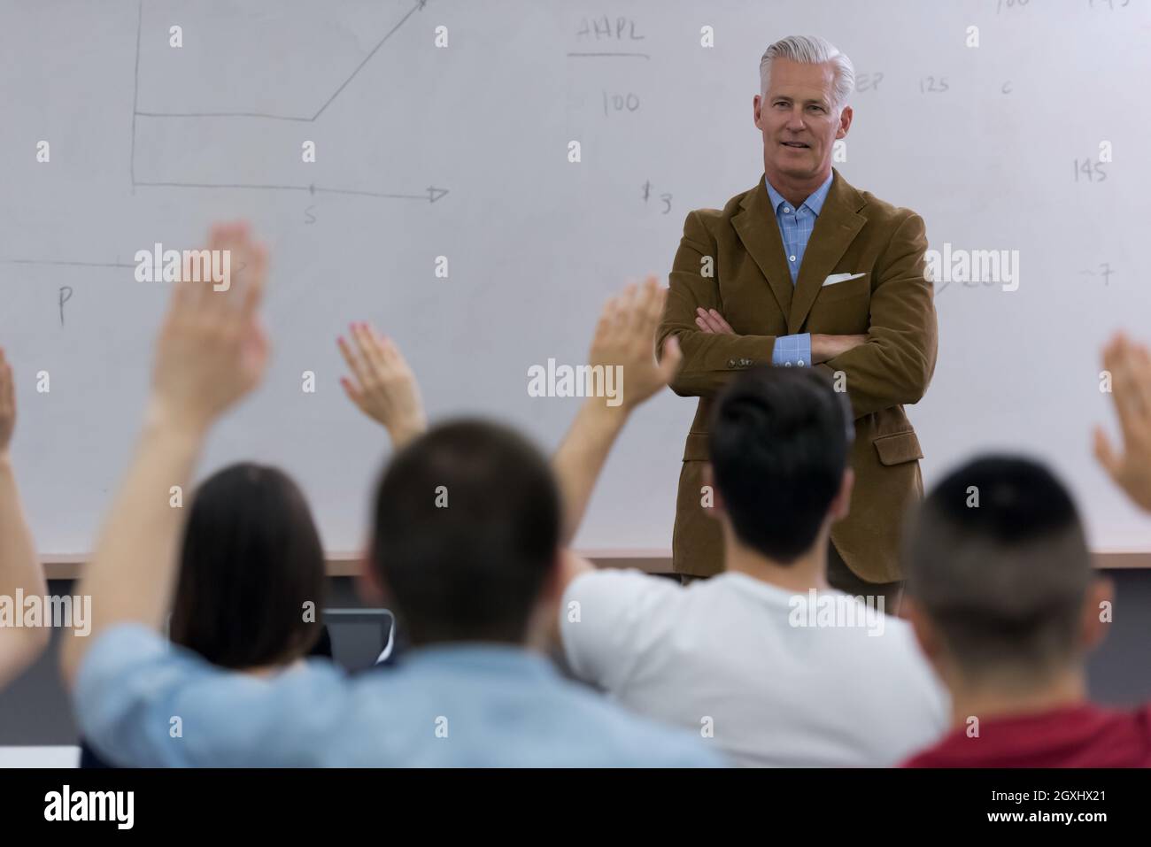 group of students study with professor in modern school classroom Stock ...