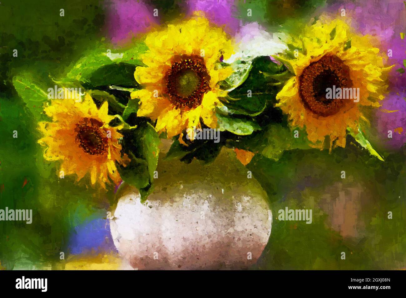 Sunflower Bouquet Painting In Oil Colors Stock Photo Alamy