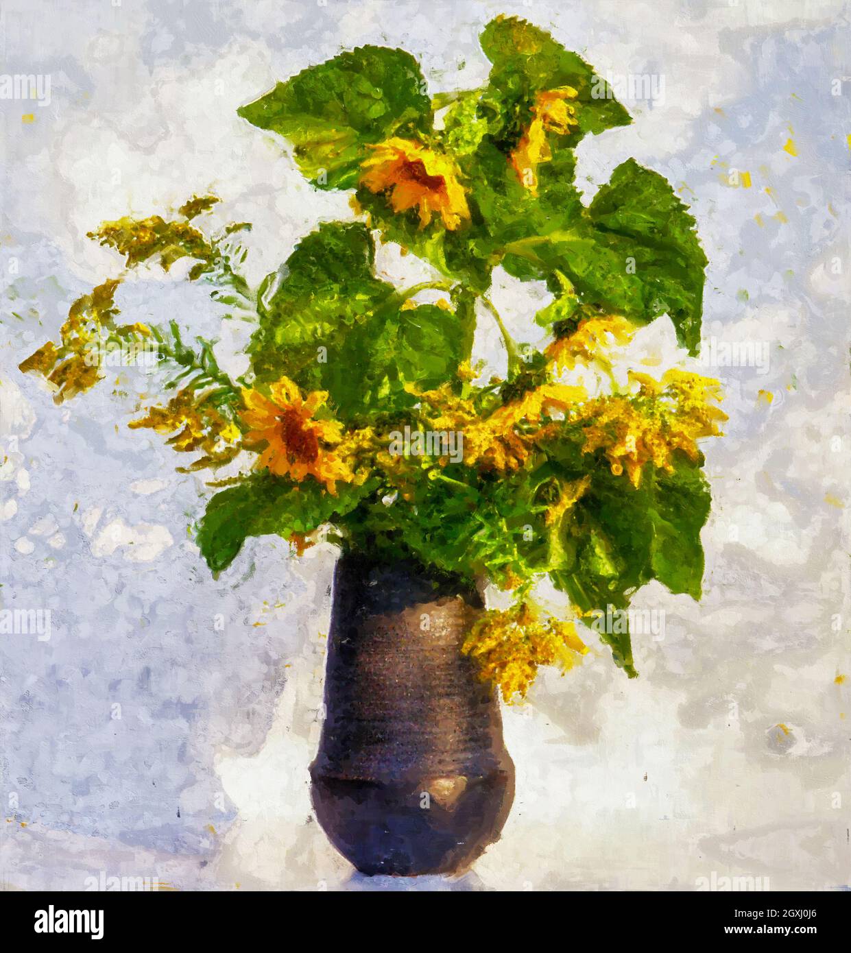 Sunflower bouquet painting in oil colors Stock Photo - Alamy