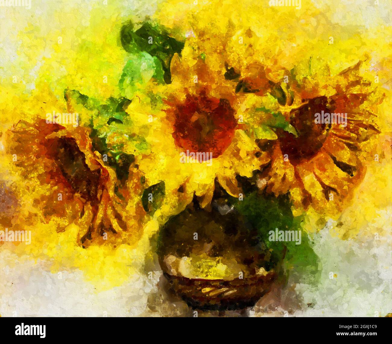Sunflower bouquet painting in oil colors Stock Photo - Alamy