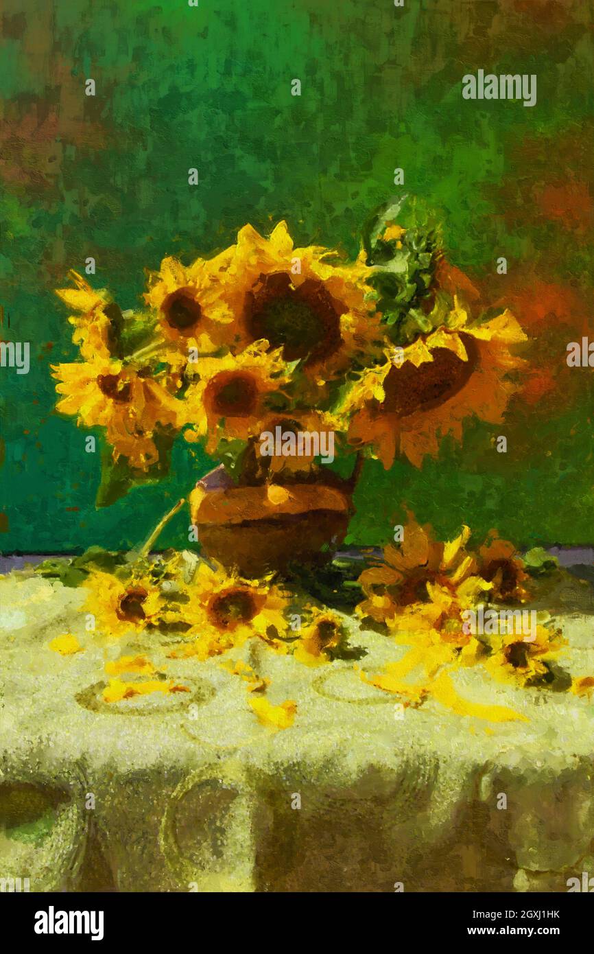 Sunflower Bouquet Painting In Oil Colors Stock Photo Alamy