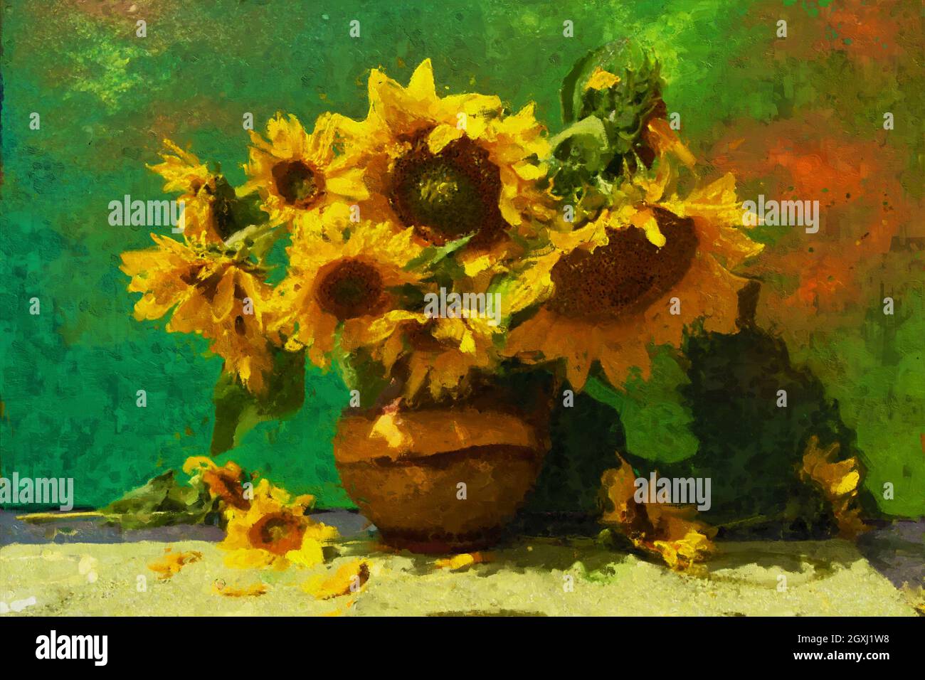 Sunflower Bouquet Painting In Oil Colors Stock Photo Alamy