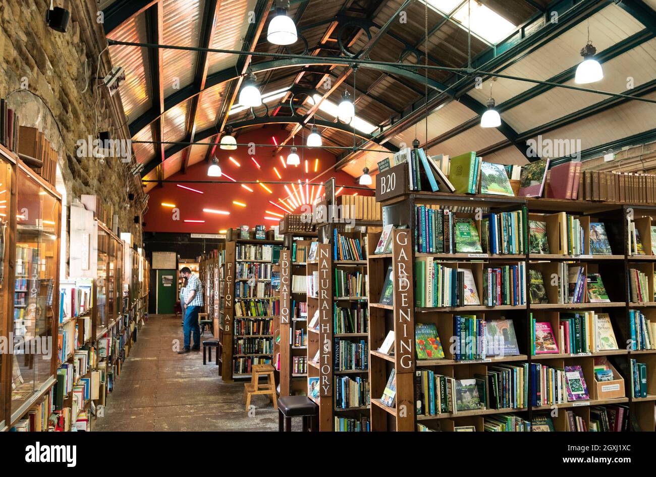 Alnwick Barter Books Alnwick Interior shot of the bookshop and book shelves with secondhand books Alnwick Northumberland England GB UK Stock Photo