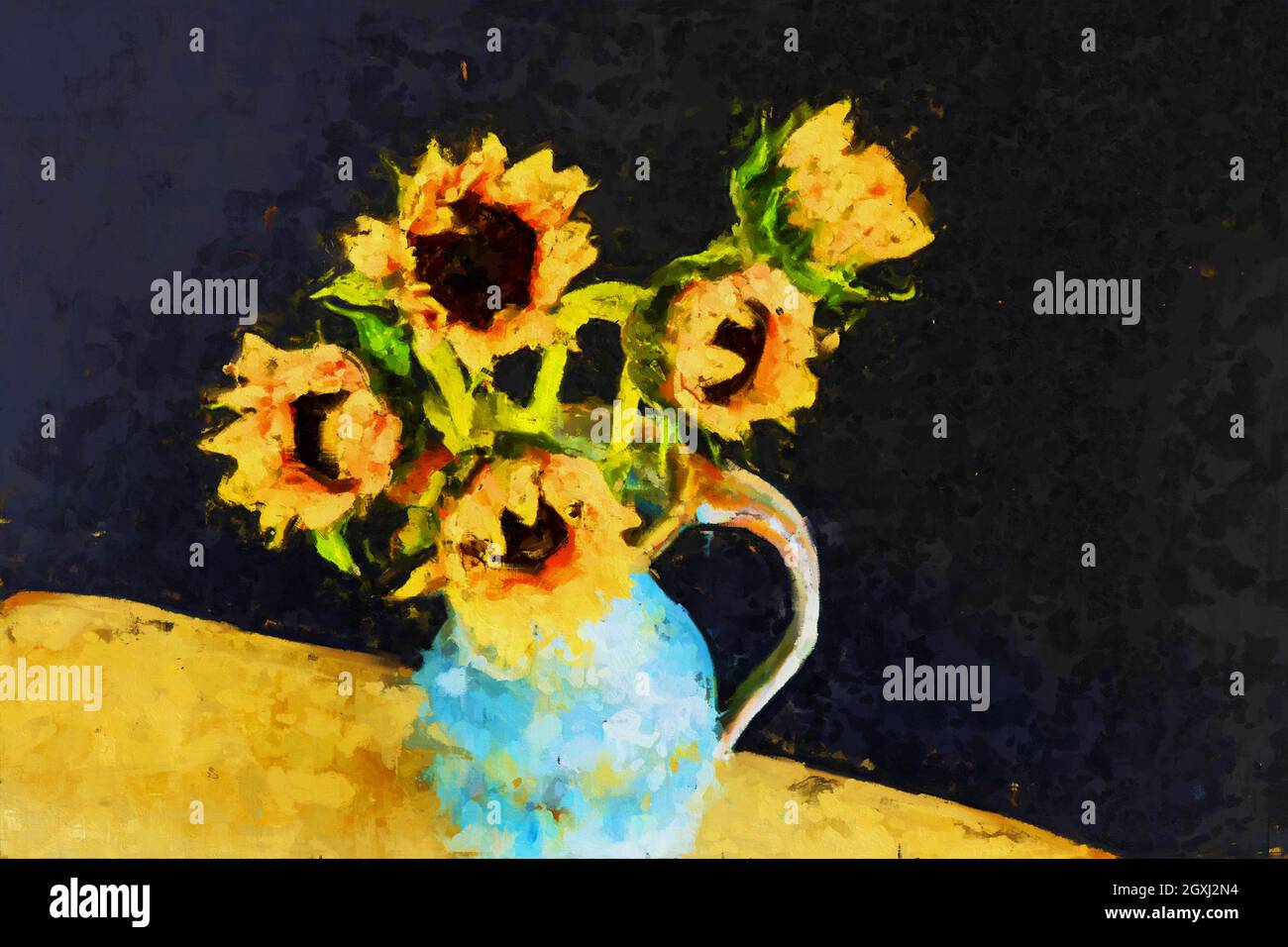 Sunflower bouquet painting in oil colors Stock Photo - Alamy