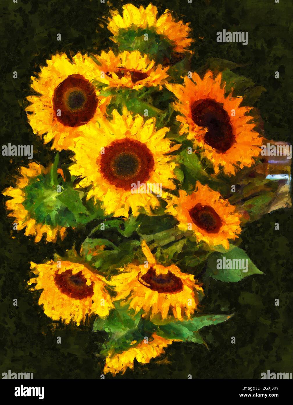 Sunflower bouquet painting in oil colors Stock Photo - Alamy