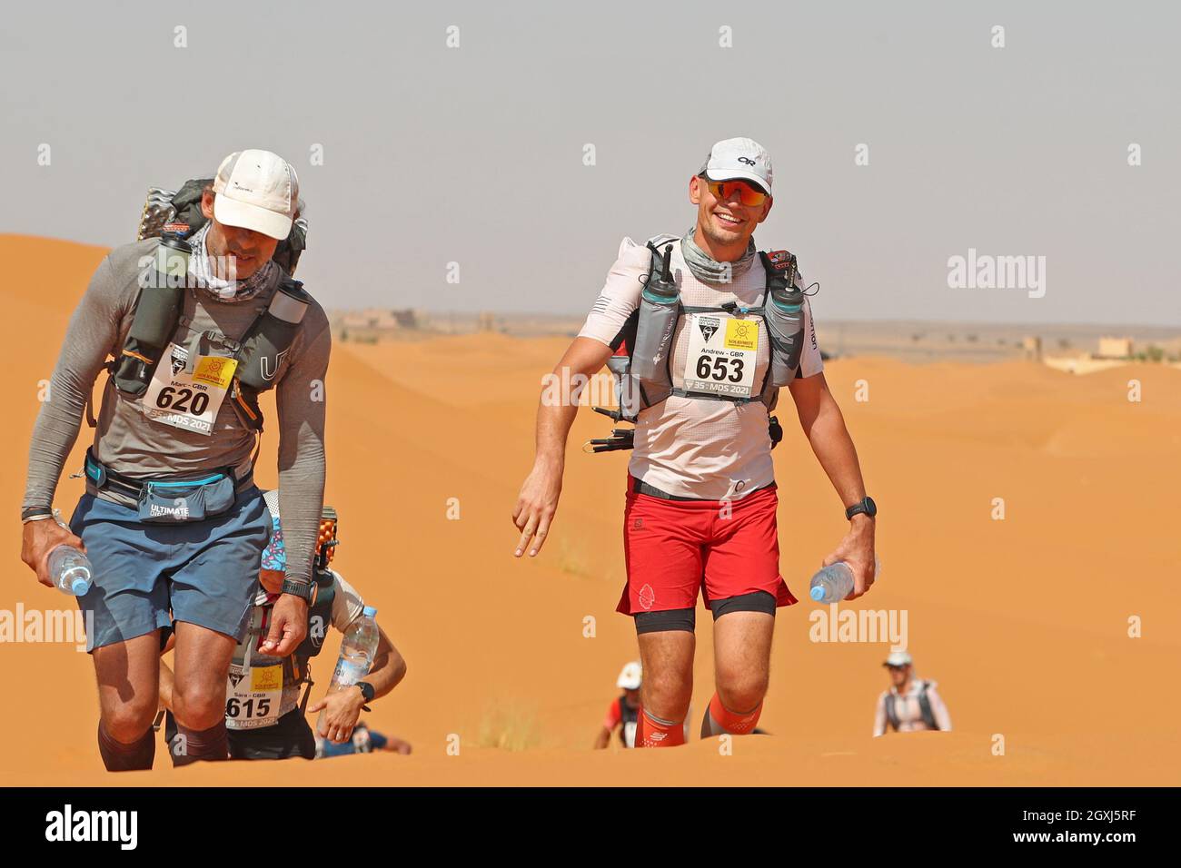 Morocco. 4th October 2021; Tisserdimine to Kourci Dial Zaid;  Marathon des Sables, stage 2 of  a six-day, 251 km ultramarathon, which is approximately the distance of six regular marathons. The longest single stage is 91 km long. This multiday race is held every year in southern Morocco, in the Sahara Desert. Andrew Cooper (GB) in the dunes Credit: Action Plus Sports Images/Alamy Live News Stock Photo