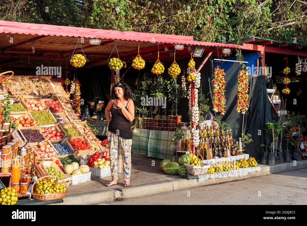 OPUZEN, CROATIA - SEPTEMBER 8, 2016: This is a typical peasant roadside market of agricultural products of own production. Stock Photo