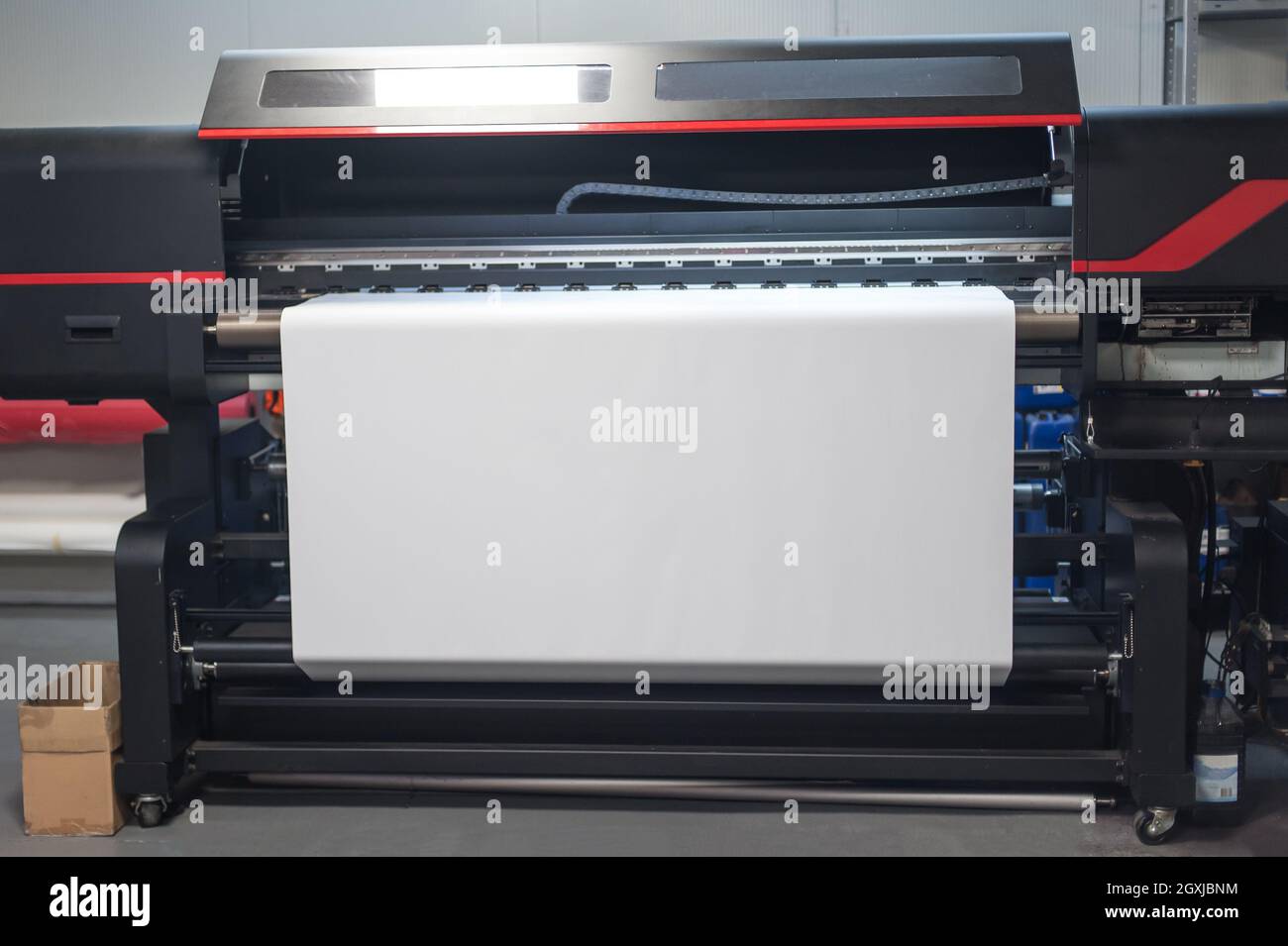Blank empty space of white paper on large premium industrial printer