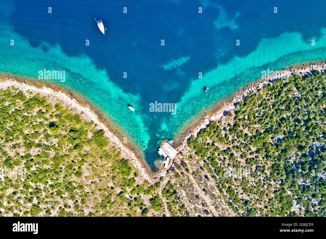 Zadar archipelago Galesnjak island coastline sailing bay aerial view ...