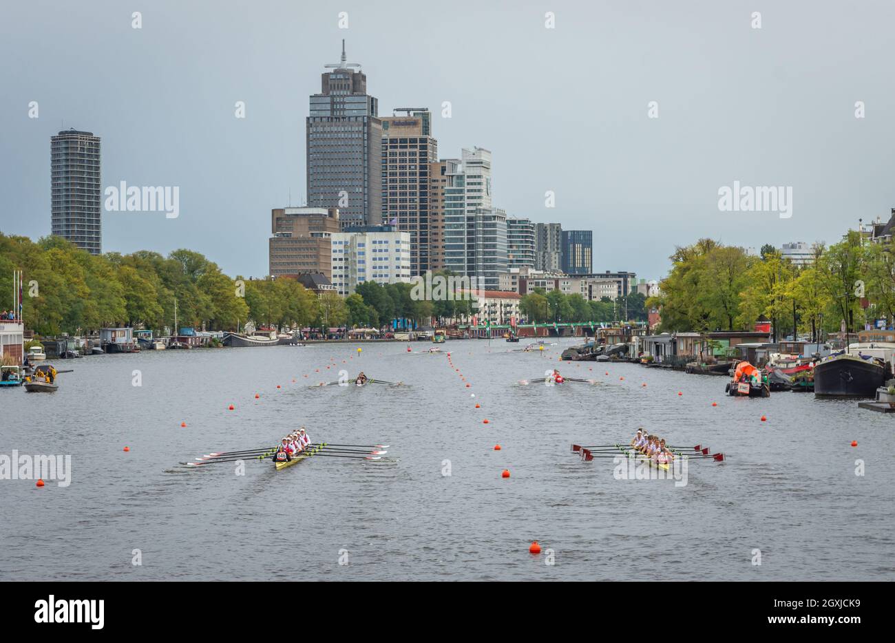 Amsterdam, North Holland, The Netherlands, 03.10.2021, Women rowing competition on Amstel river in Amsterdam Stock Photo