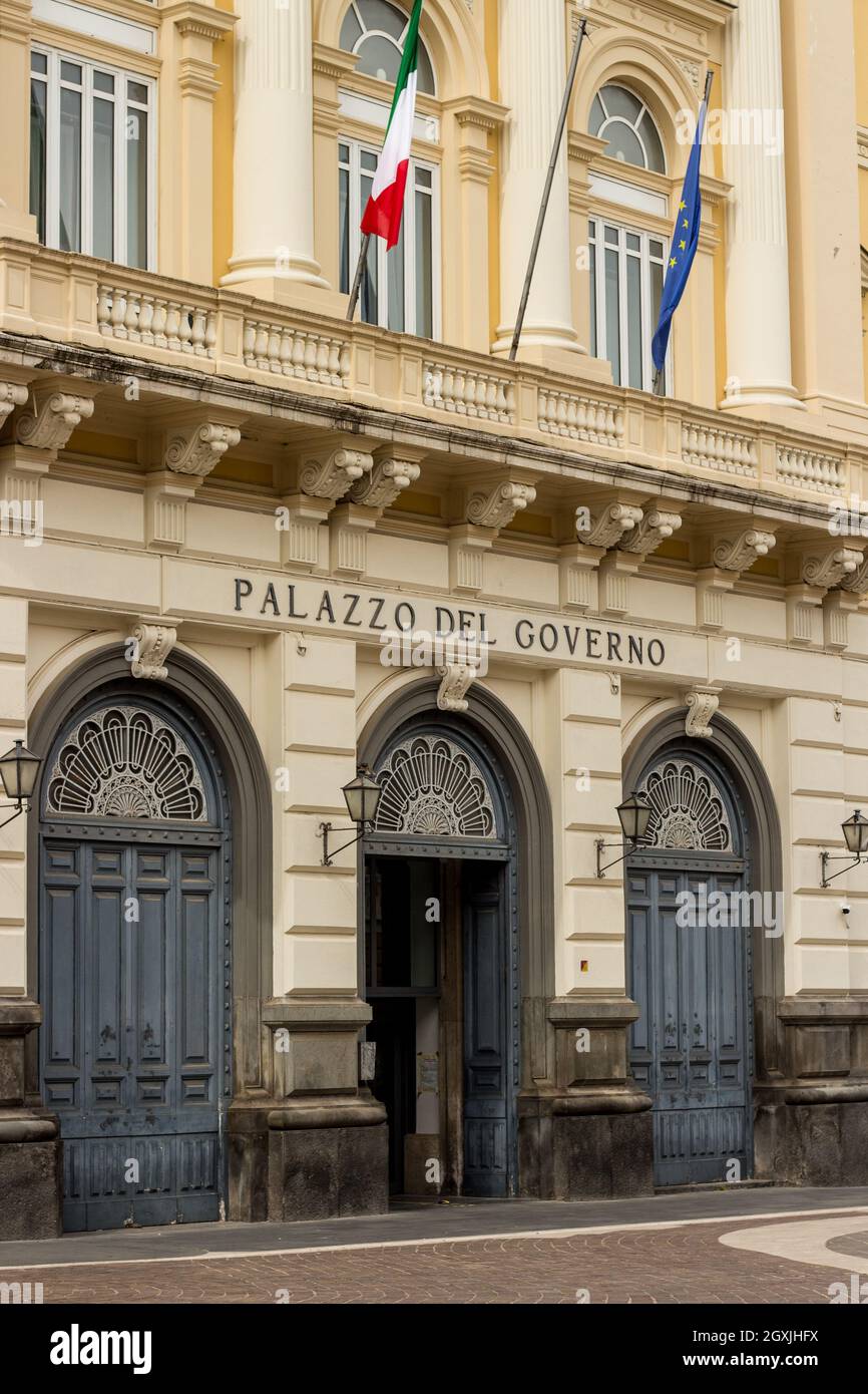 Benevento, Campania, Italy - May 12, 2021: Close-up of the Government Palace, seat of the Prefecture, Corso Garibaldi, Benevento. Stock Photo