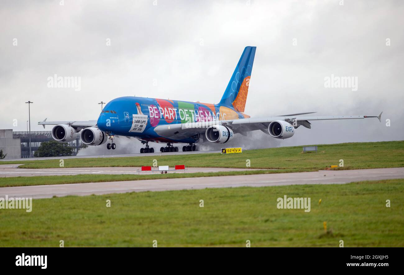 Emirates A380 Dubai Expo 2020 Special Livery aircraft, arrived