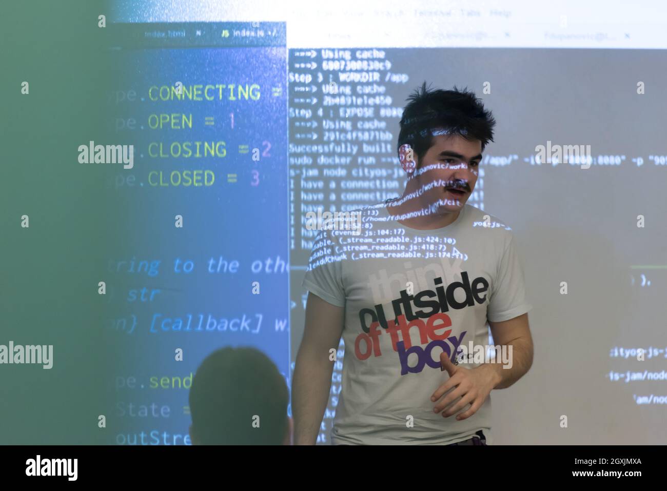 young computer technology students on code programming class have ...