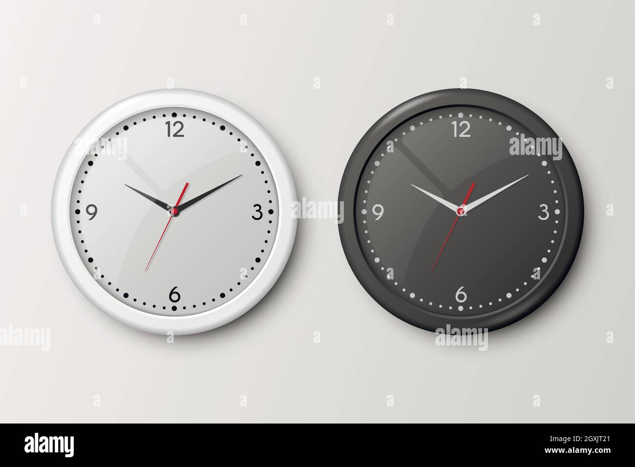 Vector 3d Realistic White and Black Wall Office Clock Set Isolated ...